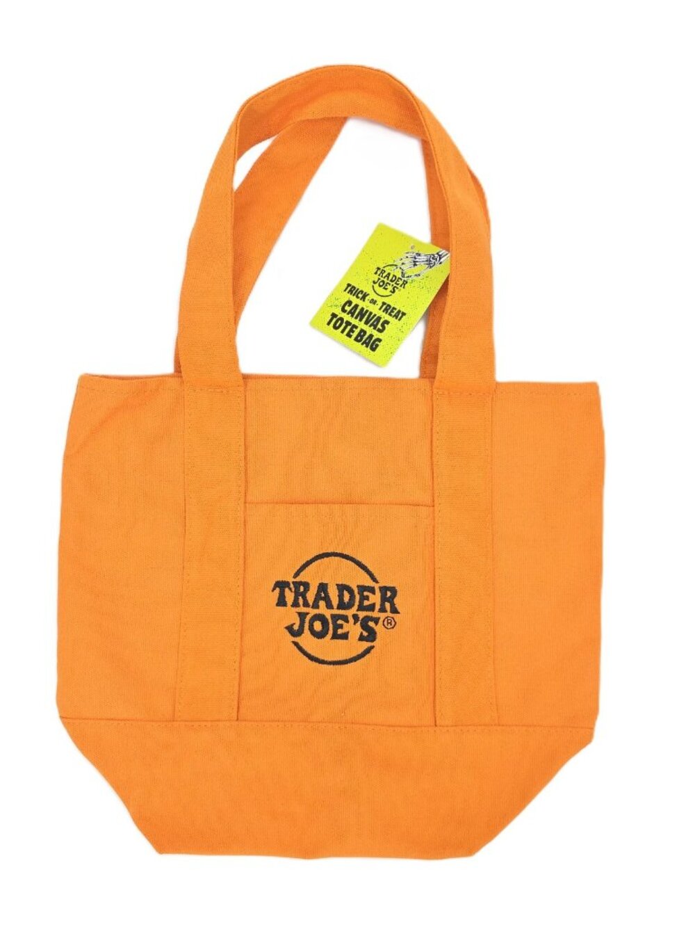 Lot of 2 Trader Joes Mini Canvas Tote Bag Reusable Orange Halloween Edition - Picture 3 of 9